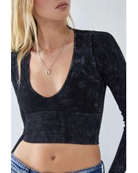 Urban Outfitters - Uo Josie Long Sleeved Seamless Acid Wash Ribbed Top In Black At - Lyst