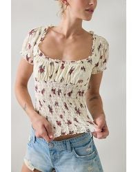 BDG - Flora Lace Smocked Square Neck Milkmaid Blouse - Lyst