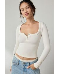Out From Under - Tripp Waffle Knit Long Sleeve Henley Top - Lyst