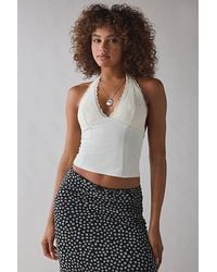Urban Outfitters - Uo Luna Mixed Lace Trim Plunge Halter Top - Lyst