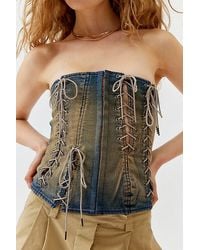 Urban Outfitters - Uo Leila Denim Lace-Up Tube Top - Lyst