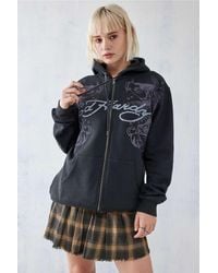 Ed Hardy - Uo Exclusive Washed Oversized Zip-up Hoodie - Lyst