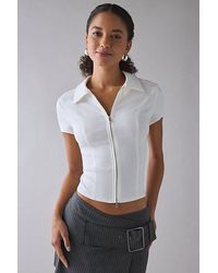 Urban Outfitters - Uo Ledia Slim Short Sleeve Zip-Front Shirt Top - Lyst