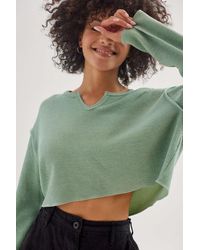 Urban Outfitters Uo Parker Notch Neck Long Sleeve Top - Green