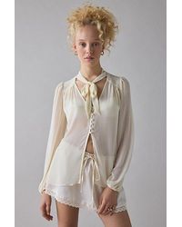 Urban Outfitters - Uo Up All Night Sheer Tie-Front Bow Flyaway Blouse - Lyst