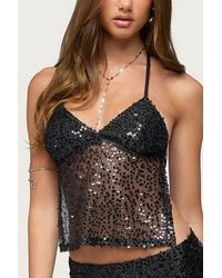 Edikted - Annael Sequin Net Backless Halter Top - Lyst