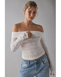 Kimchi Blue - Lily Sheer Lace Long Sleeve Off-The-Shoulder Top - Lyst