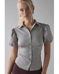 Lioness - Mon Cheri Puff Sleeve Slim Button-Up Shirt Top - Lyst