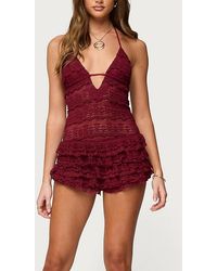 Edikted - Lanney Ruffled Sheer Lace Romper - Lyst