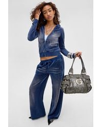 Juicy Couture - Uo Exclusive Washed Blue Velour Crop Hoodie - Lyst