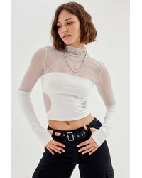 Urban Outfitters Uo Madison Mesh Fishnet Long Sleeve Top - White