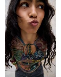 Urban Outfitters - Uo Neena Keyhole Mesh Long Sleeve Top - Lyst