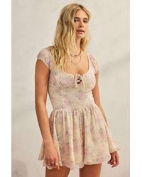 Urban Outfitters Uo Hannah Pastel Floral Flocked Mesh Playsuit - Natural