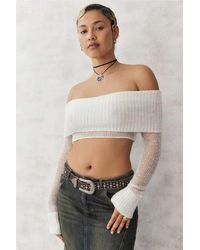 Urban Outfitters - Uo Sheer Off-the-shoulder Knit Crop Top - Lyst