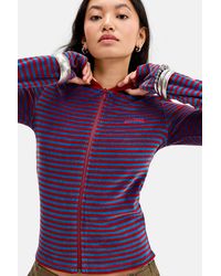 BDG - Bekki Stripe Zip-through Velour Hoodie Xs At Urban Outfitters - Lyst