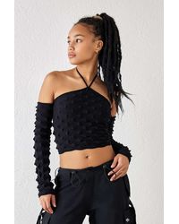 Urban Outfitters Uo Spiky Textured Halter Top - Black
