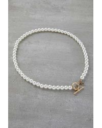 Urban Outfitters Chained + Able Pearl T-bar Necklace - Metallic