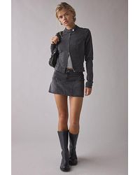 Urban Outfitters - Uo Sloane Slim Long Sleeve Zip-Front Moto Denim Top - Lyst