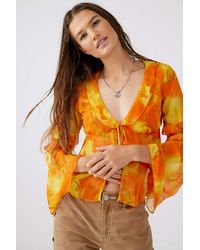 Urban Outfitters Uo Janet Split Hem Blouse - Orange