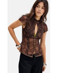 Kimchi Blue - Brown Ashley Chiffon Keyhole Top - Lyst
