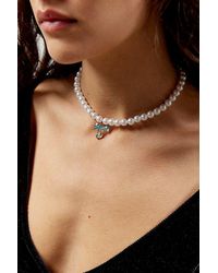 Urban Outfitters - Enameled Charm Pearl Necklace - Lyst