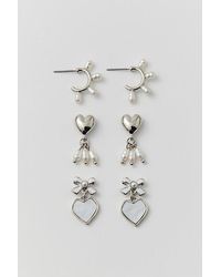 Urban Outfitters - Pearl Bow Heart Delicate Earring Set - Lyst