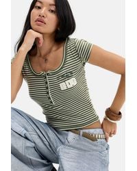 BDG - Stripe Appliqué Henley T-shirt - Lyst