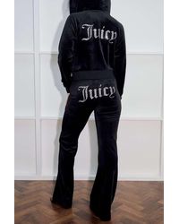 Juicy Couture Uo Exclusive Black Low-rise Velour Flare Track Trousers
