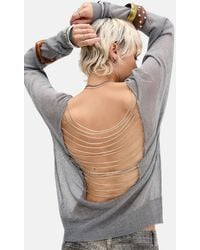 Jaded London - Grey Backless Beaded Knit Top - Lyst