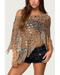 Edikted - Fringe Sequin Crochet Poncho Top - Lyst