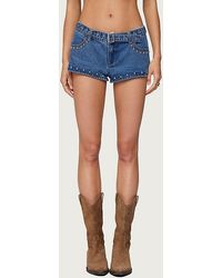 Edikted - Grommet & Stud Denim Micro Shorts - Lyst