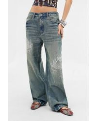 Ed Hardy - Uo Exclusive Blue Embroidered Dragon Jeans - Lyst