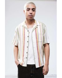 BDG - White & Red Stripe Gauze Short-sleeved Shirt 2xs At Urban Outfitters - Lyst