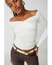 Urban Outfitters - Uo Sandy Off-the-shoulder Long Sleeve Top In White,at - Lyst