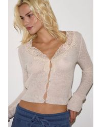 Out From Under - Lace Trim Button-through Cardigan - Lyst