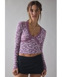 Out From Under - Bella Seamless Knit Lace Trim Long Sleeve Tee - Lyst