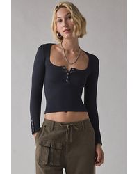 Out From Under - Tripp Waffle Knit Long Sleeve Henley Top - Lyst