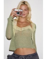 Out From Under - Lace Trim Button-through Cardigan - Lyst