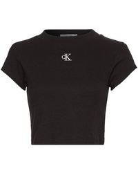 Calvin Klein - Mono Rib Cropped T Shirt - Lyst