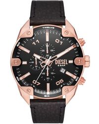 DIESEL - Spiked Stainless Steel And Leather Chronograph Watch - Lyst