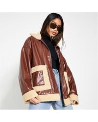 I Saw It First - Faux Leather Borg Lined Zip Up Jacket - Lyst