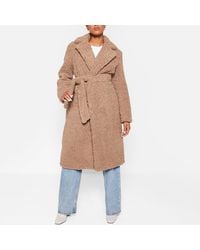 I Saw It First - Isawitfirst Belted Borg Teddy Longline Coat - Lyst