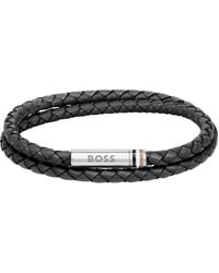 BOSS - Boss Gents Boss Ares Double Wrap Leather Bracelet - Lyst