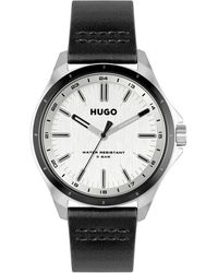 HUGO - Gents #complete Black Leather Strap Watch - Lyst