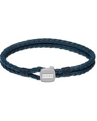 BOSS - Gents Seal Blue Leather Bracelet - Lyst