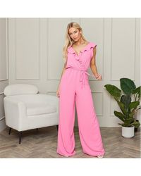I Saw It First - V Neck Frill Detail Wide Leg Jumpsuit - Lyst