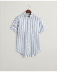 GANT - Reg Cotton Linen Stripe Ss Shirt Su - Lyst