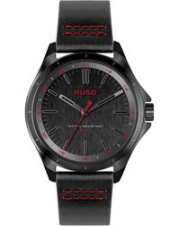 HUGO - Gents #complete Black Ip Leather Strap Watch - Lyst