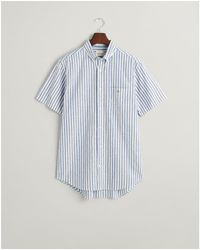 GANT - Reg Cotton Linen Stripe Ss Shirt Su - Lyst