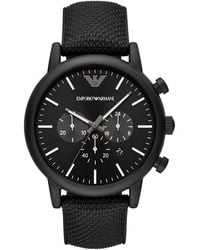 Emporio Armani - Chronograph Black Silicone Backed Fabric Watch - Lyst